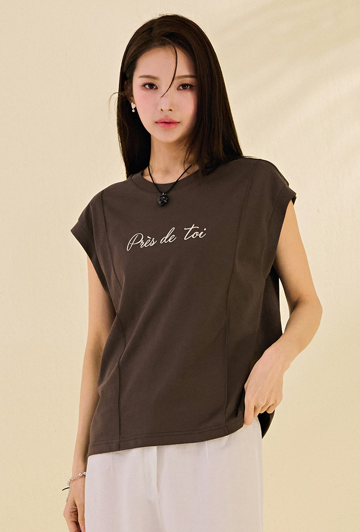 여성 에리 배색 민소매 티셔츠DCRG5971E08