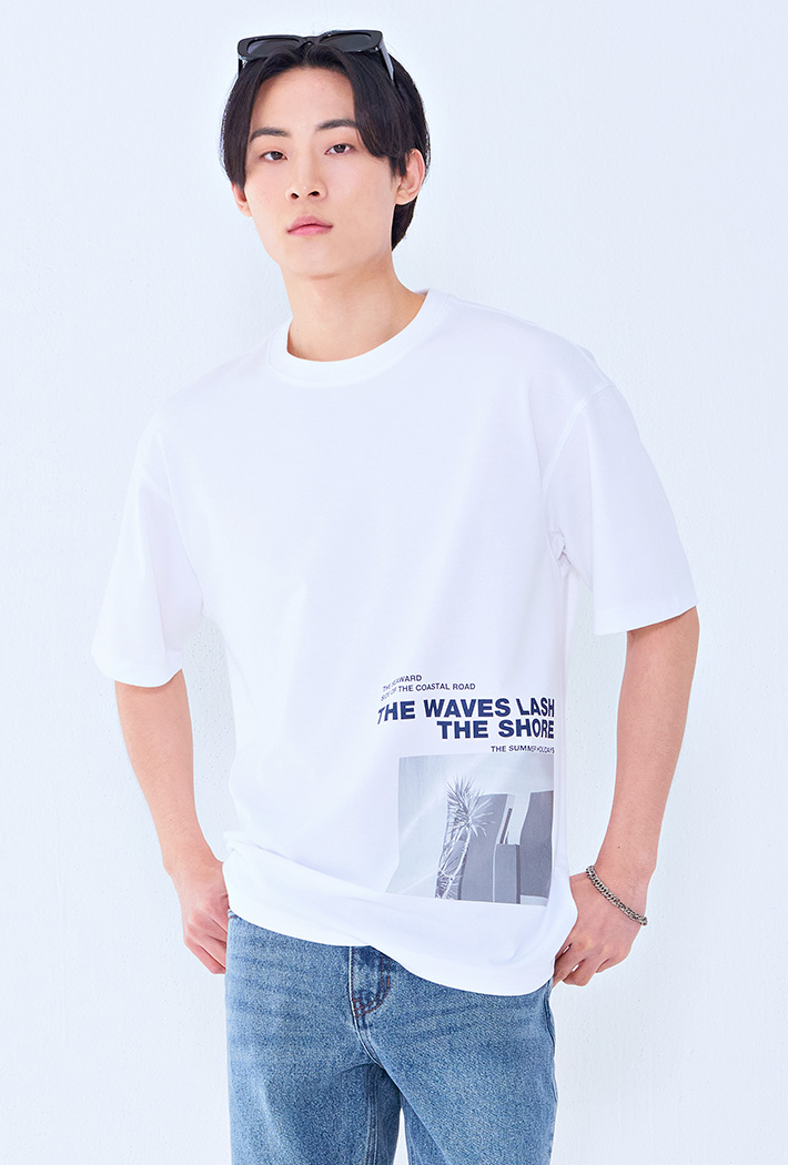 남성 모노 컬러 포토 그래픽 티셔츠BBRK5823D01
